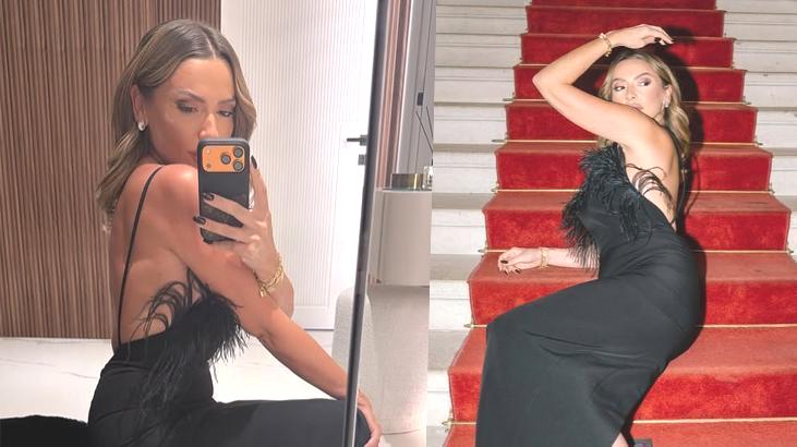 Hadise kendini merdivenlere bıraktı! Sırt dövmesi dikkatlerden kaçmadı