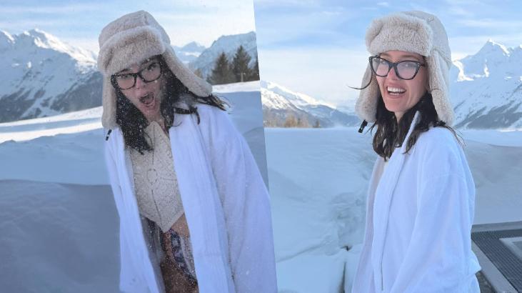 Pelin Akil’den şok eden hareket: Dondurucu soğuğa meydan okudu! Karlar içinde suya girdi